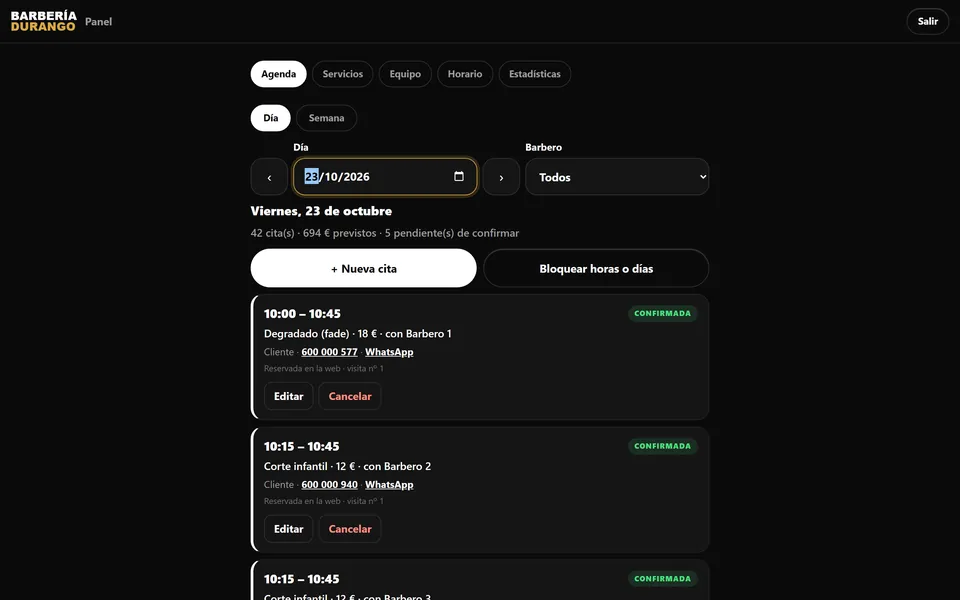 Las reservas de la web, ya en la agenda: Confirmar, editar o cancelar desde la misma tarjeta