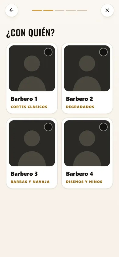 Paso 2 · Barbero: Cada uno con su especialidad