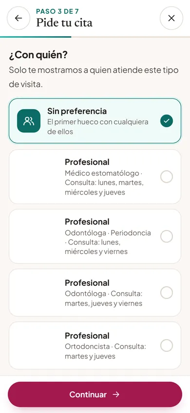 Paso 3 · Profesional: Solo quien hace ese tratamiento