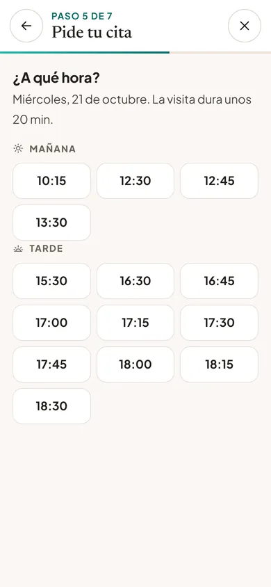 Paso 5 · Hora: Mañana y tarde, con la duración de la visita