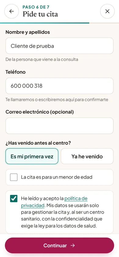 Paso 6 · Datos: Sin pedir datos de salud