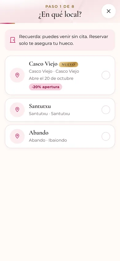 Paso 1 · Local: Tres locales, cada uno con su horario