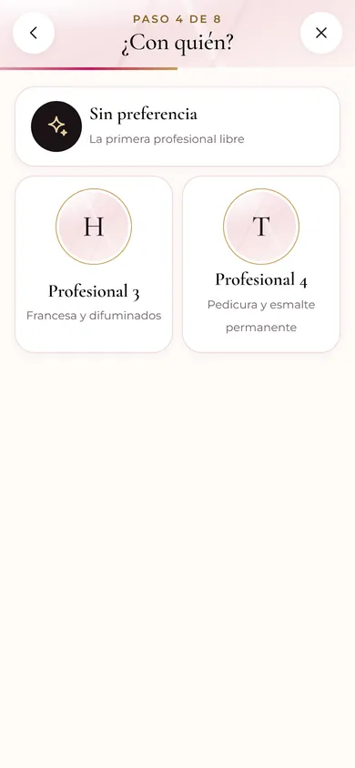 Paso 3 · Profesional: O «sin preferencia», y elige la primera libre
