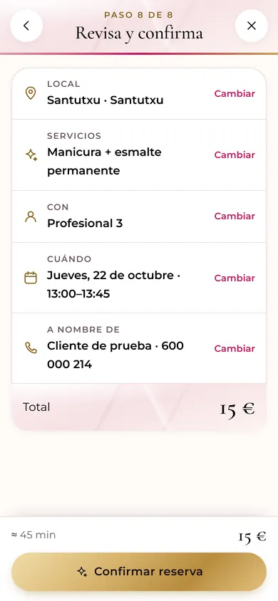 Paso 7 · Resumen: Todo a la vista antes de confirmar