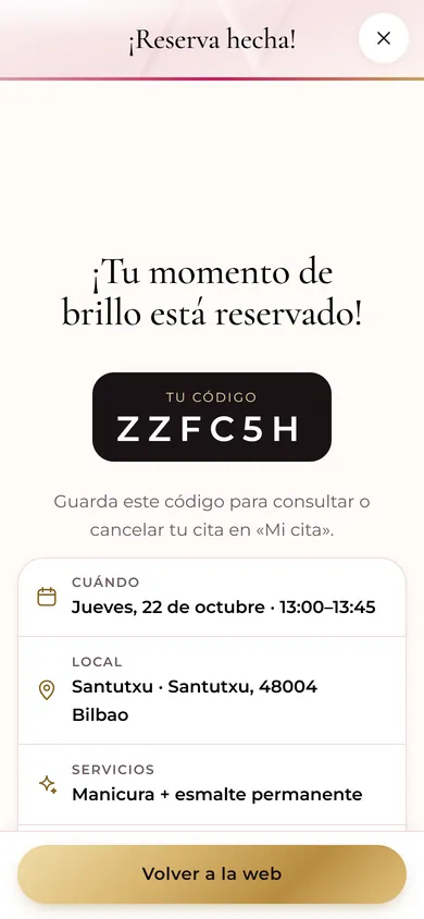 Reserva hecha: Con un código para cambiarla o cancelarla